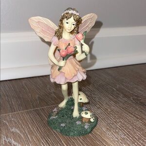 Fairy spring Figurine with Pink Dress and Flowers